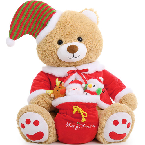 MorisMos Christmas Teddy Bear Stuffed Animal, Stuffed Bear with Snowman, Reindeer, Santa Claus Plush, 24.4in Giant Christmas Bear for Christmas Decoration, Christmas Plush Gifts for Kids, Boys, Girls
