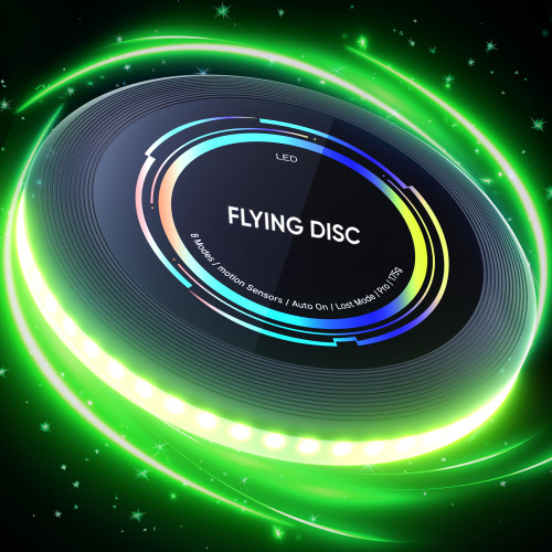 Goard Led Flying Disc, Extremely Bright 50 LEDs Ultimate Flying Disc with 6 Lighting Modes & 3 Adjustable Brightness, 175G, Lost Mode, 360Led Outdoor Flying Disc for Night Game, Green