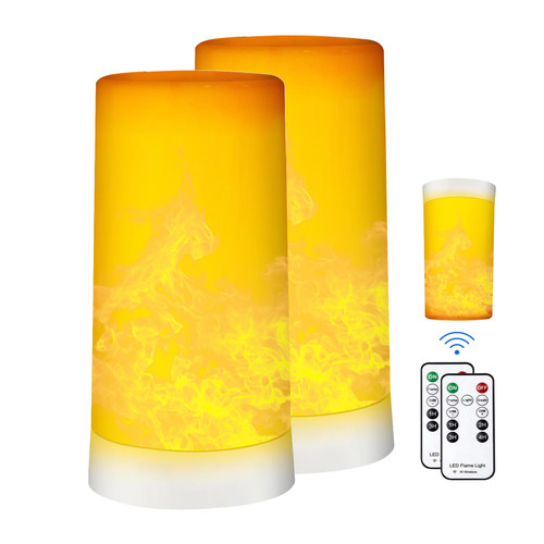LED Flame Effect Light, Flame Lamp 4 Modes USB Rechargeable Fire Lights with Remote & Timer, Indoor Campfire Outdoor Decorative Lantern Fireplace Romantic Light for Home Party Camping Bar 2 Pack