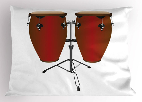 Ambesonne Drums Pillow Sham Set of 2, Illustration of a Pair of Conga Drums on a Plain Background Cuba Culture Items, Quality Microfiber Bedding Item for All Seasons, 36" x 20", Ruby and White
