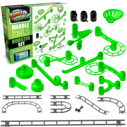 Marble Genius Marble Rails Booster Set: 30 Piece Marble Run (Includes 12 Plastic Marbles), Add-Ons for Marble Rails Building Sets, with Online App and Full-Color Instructions, Ages 8 and Up