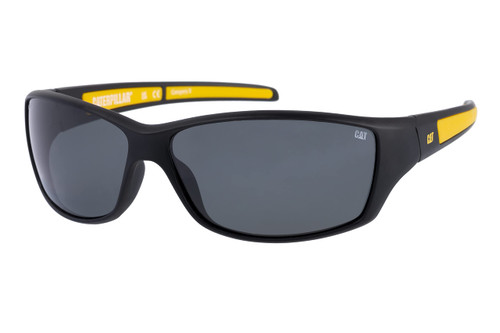 Caterpillar Men's 8016 Polarized Wrap Sunglasses, Matte Black/Yellow, 65 mm