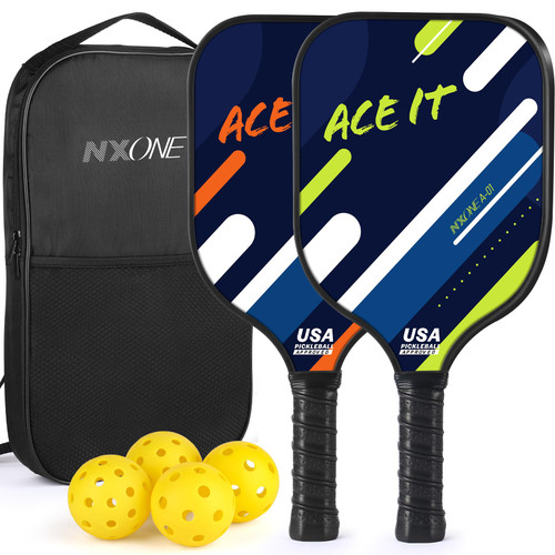 NXONE Pickleball Paddles, USAPA Approved Fiberglass Pickleball Paddles Set of 2, Pickleball Set with 4 Pickleball Balls and Pickleball Bag, Pickleball Paddle for Men Women