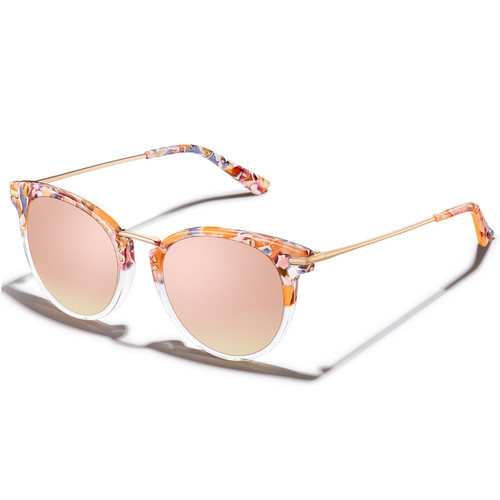 CARFIA Pink Mirrored Acetate Cat Eye Sunglasses for Women Polarized UV Protection, Cateye Sunnies Metal Bridge Brow Eyewears