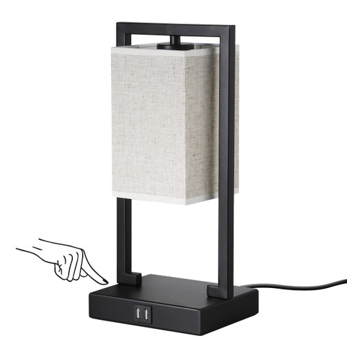 Hamilyeah Table Lamp for Living Room, Desk Lamp with Dimmable Touch Control, Bedside Lamp with USB Charging Port, Nightstand Lamp for Bedroom, E26 Bulb Included