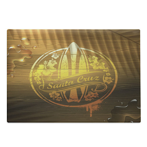 Ambesonne Surf Cutting Board, Surfboard Illustration with Flowers Riding Waves on Surface of Water Theme, Decorative Tempered Glass Cutting and Serving Board, Large Size, Brown Yellow Orange