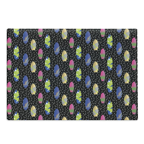 Ambesonne Surfboard Cutting Board, Colorful Boards in Memphis 80s Retro Style Abstract Summer Themed Fun Pattern, Decorative Tempered Glass Cutting and Serving Board, Large Size, Multicolor
