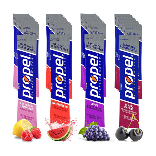 Propel Powder Packets 4 Flavor Variety Pack, 40 Counts of Sugar-free Propel Packets with Electrolytes and Vitamins, Includes Propel Grape, Watermelon, Black Cherry, and Raspberry Lemonade (4 Packs of 10)