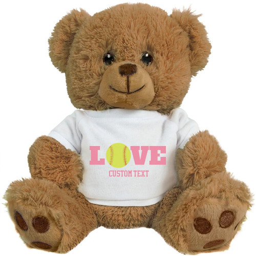 Customized Girl Add Your Text Softball Love Teddy Bear: 10 Inch Teddy Bear Stuffed Animal
