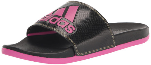 adidas Women's Adilette Comfort Slides Sandal, Black/Lucid Fuchsia/Gold Metallic, 7