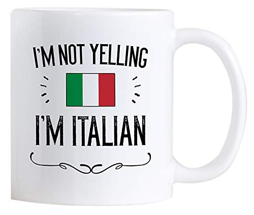 Casitika Funny Italian Pride Coffee Mugs. 11 oz Ceramic Italy Flag Novelty Mug. I'm Not Yelling I'm Italian.