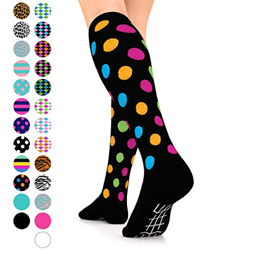 Go2Socks GO2 Compression Socks for Women Men Nurses Runners 15-20 mmHg (Medium) - Medical Stocking Maternity Travel - Best Performance Recovery Circulation Stamina (BlackMultiPolka,M)