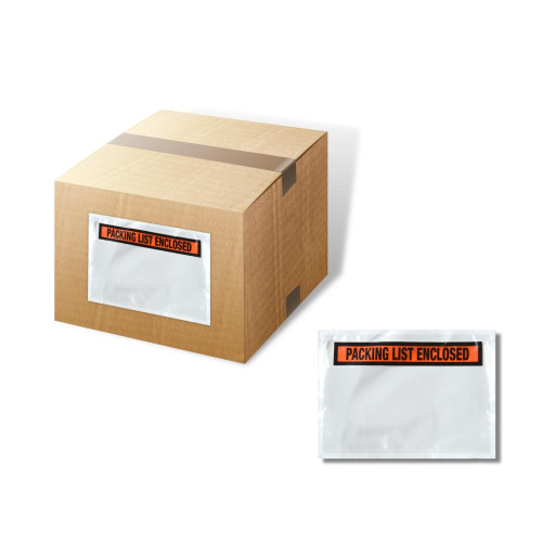 Packing List Enclosed Pouches, Invoice Label Envelopes, Clear Orange, 4 1/2 x 5 1/2 inch, Self Adhesive, 1000 pack