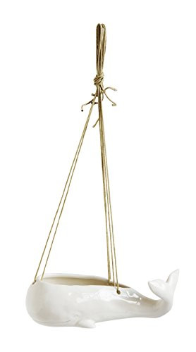 Creative Co-op White Stoneware Hanging Whale Planter