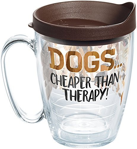 Tervis 1258350 Dog Therapy Insulated Tumbler with Wrap and Brown Lid, 16oz Mug, Clear