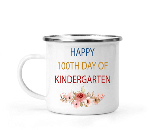 100th Day Kindergarten Gift, for a Special Granddaughter - Happy Quote Crayon Design 12 Oz White Stainless Steel Camping Mug
