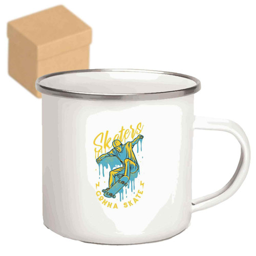 Skateboard Fan Gift, Ideal For Skaters Graduation Day - Duotone Design Present, Quote For Skateboarding Lovers - 12oz Enamel Silver Mug