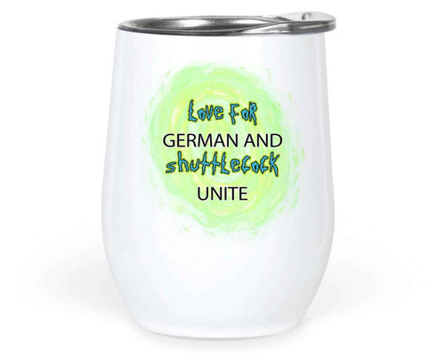 Language Student's Gift, Ideal for German-speaking Niece's Graduation - Colorful Shuttlecock German Quote on 12 Oz White Stainless Steel Wine Tumbler