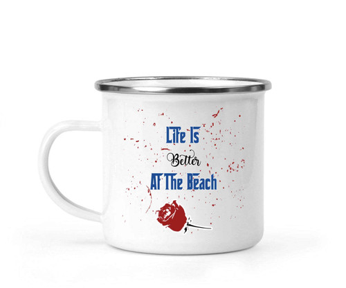 Relaxation-themed Gift for Beach Goers, Ideal for Dad's Vacation Day - Hammock Graphic At the Beach on 12 Oz White Stainless Steel Camping Mug