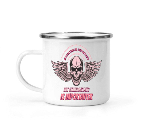 Skateboarding Skateboarder Gifts for Nephew - Education Is Important But Skateboard Is Importanter - Humorous 12 Oz White Stainless Steel Camping Mug