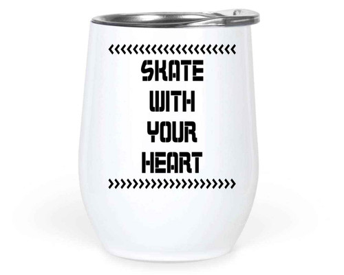 Skateboarder Gift, Great for Skateboarding Fan's Christmas - Heart Line and Skateboard Design on Multicolor 12 Oz White Stainless Steel Wine Tumbler