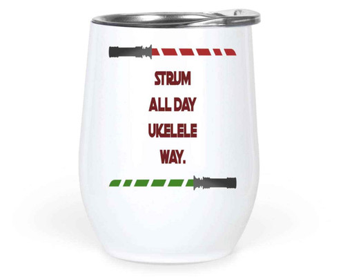 Wooden Ukulele - Gift for Music Lovers and Beginners - 12 Oz White Stainless Steel Wine Tumbler