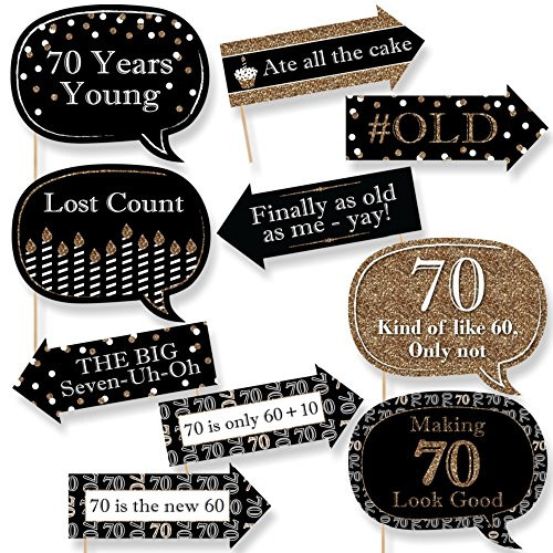 Big Dot of Happiness Funny Adult 70th Birthday - Gold - Birthday Party Photo Booth Props Kit - 10 Piece