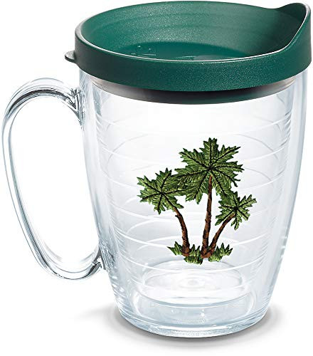 Tervis 1302131 Three Palms Insulated Tumbler with Emblem and Hunter Green Lid, 16oz Mug, Clear