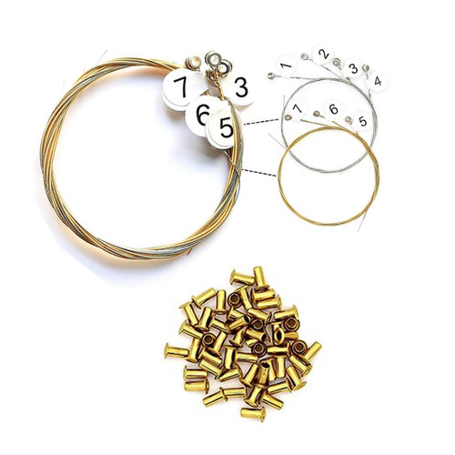 Mulucky Lyre Harp a Set of 7 Lyre Harp Strings Replacement Metal String with 30 pcs gold Brass Hollow Rivets Set for 7 String Lyre Harp - 7 Lyre Harp Strings