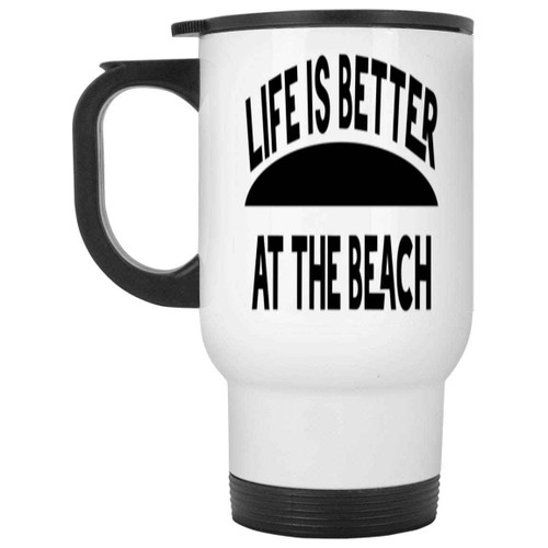 Beach Graphic Gift for Men and Women, Ideal Housewarming Present - Hammock Graphic, Relax and Enjoy 14 Oz White Stainless Steel Travel Mug
