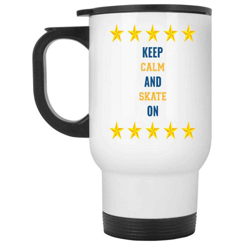 Keep Calm Gift, Ideal for Skateboarding Ice Skater - Skate on Multi-color Design - 14 Oz White Stainless Steel Travel Mug
