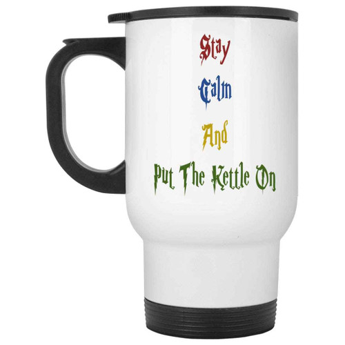 Keeping Calm Gift for Lovers, a Mother's Day Gift - Kettle Design on Navy 14 Oz White Stainless Steel Travel Mug