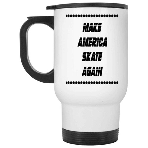 Retro Roller Skate Derby Gift, Birthday Present for Nephew - Youth Brown Multicolor on 14 Oz White Stainless Steel Travel Mug