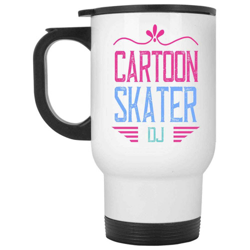 for Skateboarding Fans Gift, an Ideal Christmas Surprise for Nephew - Dj Skater Turntable Cartoon Design 14 Oz White Stainless Steel Travel Mug