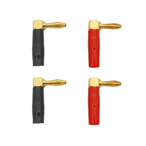 Eightnoo Banana Plugs, 4mm 90 Degree Right Angle Screw Type Banana Plug for amplifier/speaker connections Gold Plated (4 Pack)