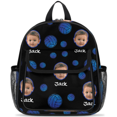 AUUXVA Custom Face Volleyball Custom Toddler Backpack with Name, Personalized Backpack with Text for Kids Boys Girls 3-6 Years Preschool Kindergarten Daycare Bag with Chest Strap