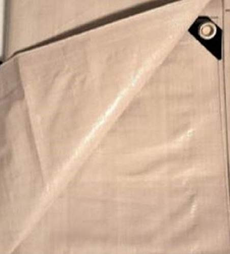 8' x 8' Tan Beige Heavy Duty Waterproof 12 mil Poly Tarp with Grommets (Finished Size Approx. 7'6" x 7'6")