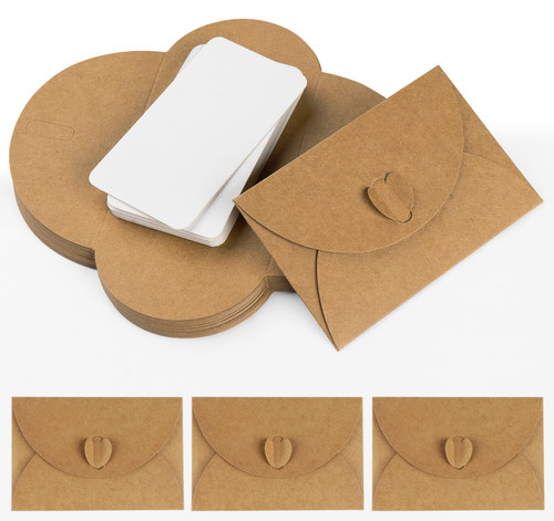 ABSOFINE 25 Pcs Mini Envelopes with Heart Shaped Clasp,Mini Kraft Paper Envelopes, Small Envelope with Blank Cards for Business Card, Weddings Favors,Greeting Cards (4.1 x 2.8 inch)