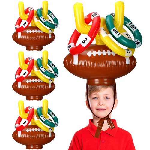 RoundFunny 4 Sets Inflatable Post Ring Toss Football Goal Post Ring Toss Game Include 4 Goal Post Hat and 12 Ring Toss for Boys Girls Adults Football Games Football Party Decorations Supplies