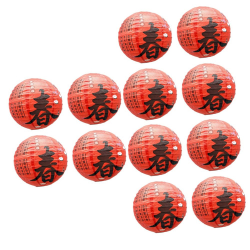 Veemoon 12 Pcs 12 Japanese Paper Lanterns Chinese Decor Hanging Ball Paper Lanterns Garland Chinese Paper Lanterns Red Round Lanterns Honeycomb Lanterns Lantern Riddles
