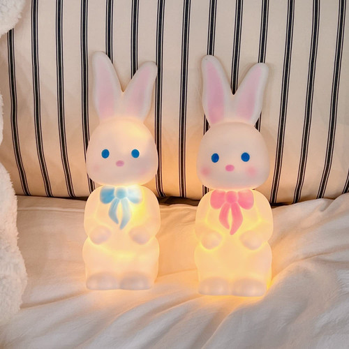 VinTopsh Night Light for Kids, Bunny Lamp Cute Lamp, Rabbit Night Lights for Bedroom, Baby Night Light Lamp, Silicone Animal Night Lights Room Decor for Girls Birthday Gift Easter Gifts (Blue Bowknot)