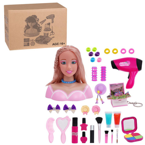 Girl's Pretend Play Half Action Figure Styling Hair Makeup with Hair Dryer, Small Styling Head Doll with Hair Dryer Accessories for Girls, Makeup Practice Birthday Gifts for Girls, 33PCS-Style B Girl's Pretend Play Half Action Figure Styling Hair Makeup with Hair Dryer, Small Styling Head Doll with Hair Dryer Accessories for Girls, Makeup Practice Birthday Gifts for Girls, 33PCS-Style B