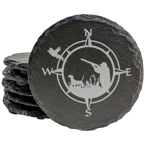 The Perfect Gift for Hunters: Bird Hunting Laser-Etched Slate Coasters - Round Slate - set of 5