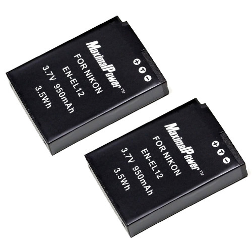 Maximal Power DB DB NIK ENEL12 X2  Maximalpower Replacement Battery for Nikon EN-EL12, Coolpix S9100,S8100,S6100,S6000,S8000,S8200,S70,S630,S610,S640,S710 2 Pack