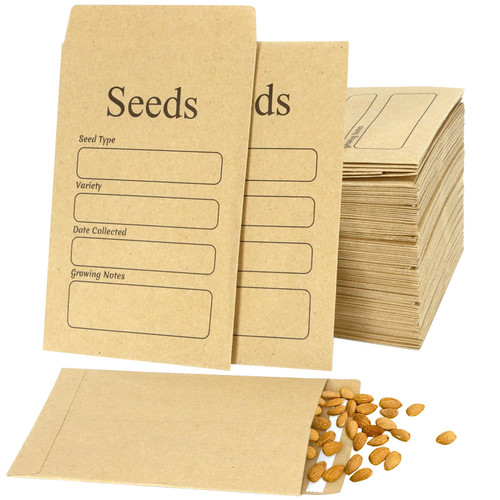 DLOnline 120 Pieces Resealable Seed Envelopes, Self Sealing Seed Storage Organizer, Paper Seed Saving Envelopes, Seed Packets with Preprinted Seed Collecting Template for Storage of Plant Seeds