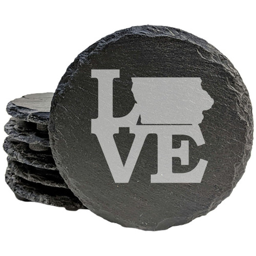 Love Iowa Coasters - Round Slate - set of 5