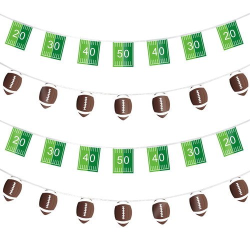 Football Party Supplies 4 PCS Football Banners Garland Pre-strung American Football Hanging Decorations for Superbowl 2024 Football Games Birthday Tailgate Sports Themed Party Baby Shower