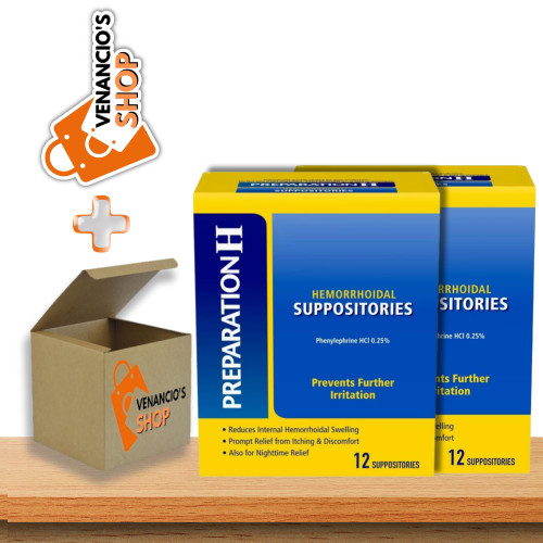 Preparation H Suppositories Hemorrhoidal, Relief Daytime and Nighttime Discomfort of Hemorrhoids, 12 Count + Includes VenanciosBox Sticker (Pack of 2)