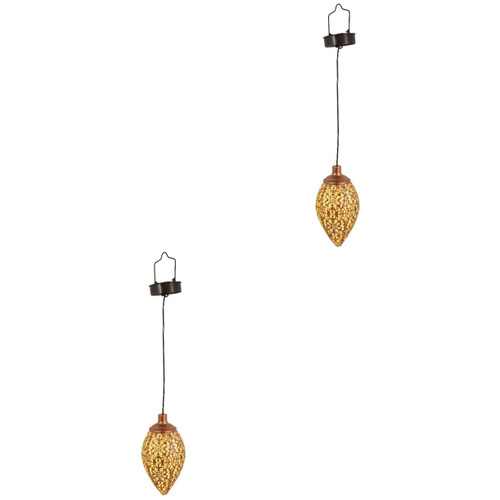 2pcs Lawn Lamp Led Outdoor Solar Lights Outdoor Decor Solar Lantern Outdoor Solar Chandelier Metal Chandeliers Solar Lamp Outdoor Lawn Decor Led Pendant Light Olives Decorate Iron