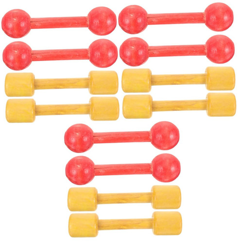 Kisangel 6 Pairs wooden fitness dumbbells barbell lifting toy child hand weights toy early educational toys physical toy home fitness weight kids hand dumbbells wooden barbell boy preschool